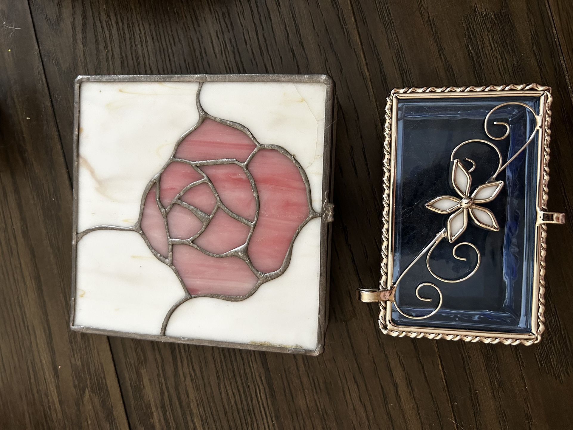 2 Vintage Glass Trinket Boxes