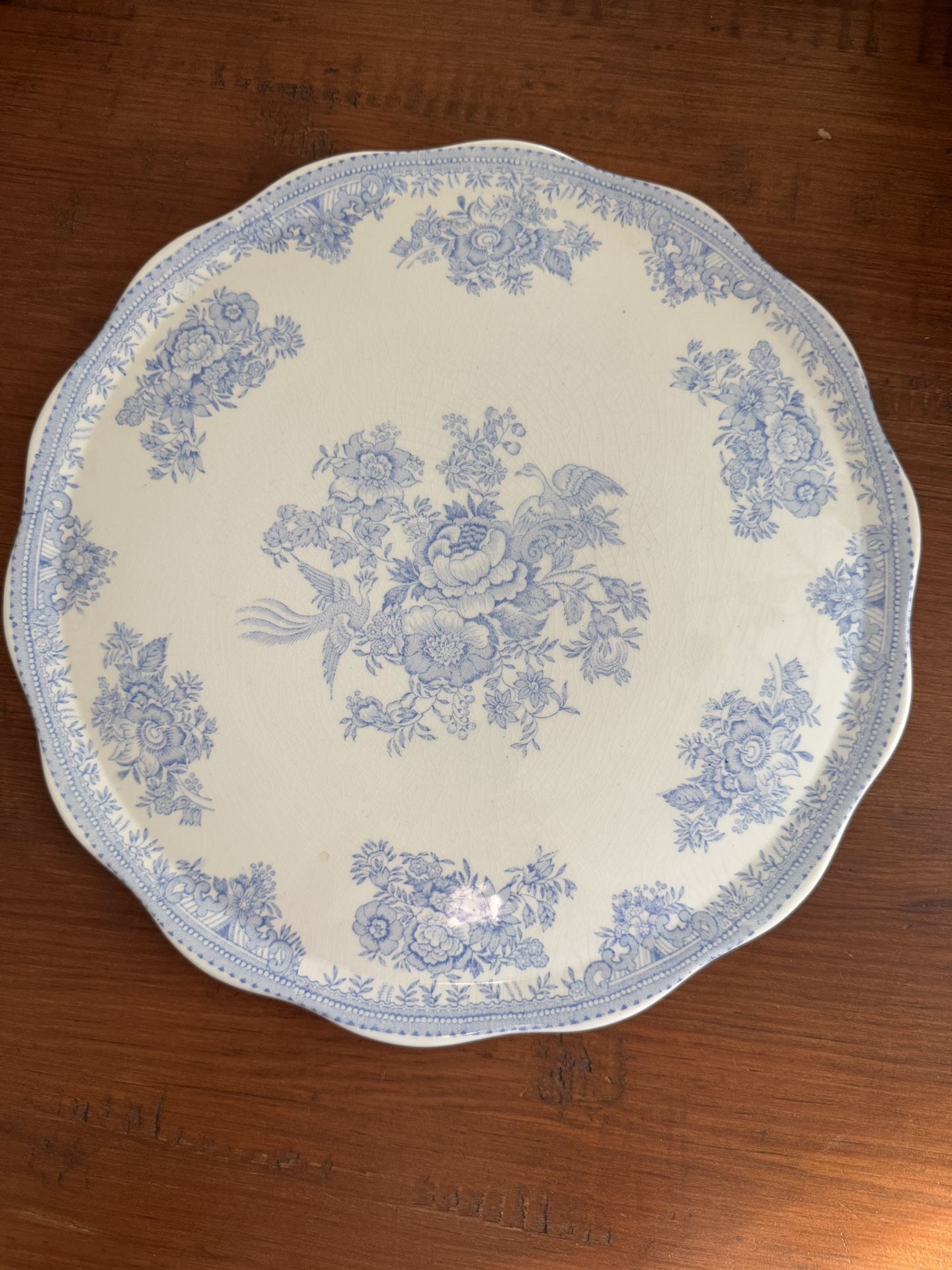 Antique Burleigh Blue Asiatic Pheasants Flat 12”Cake Plate Early 1900s B & L