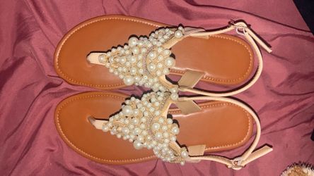 Pearl Embellished Flat Thong Sandals