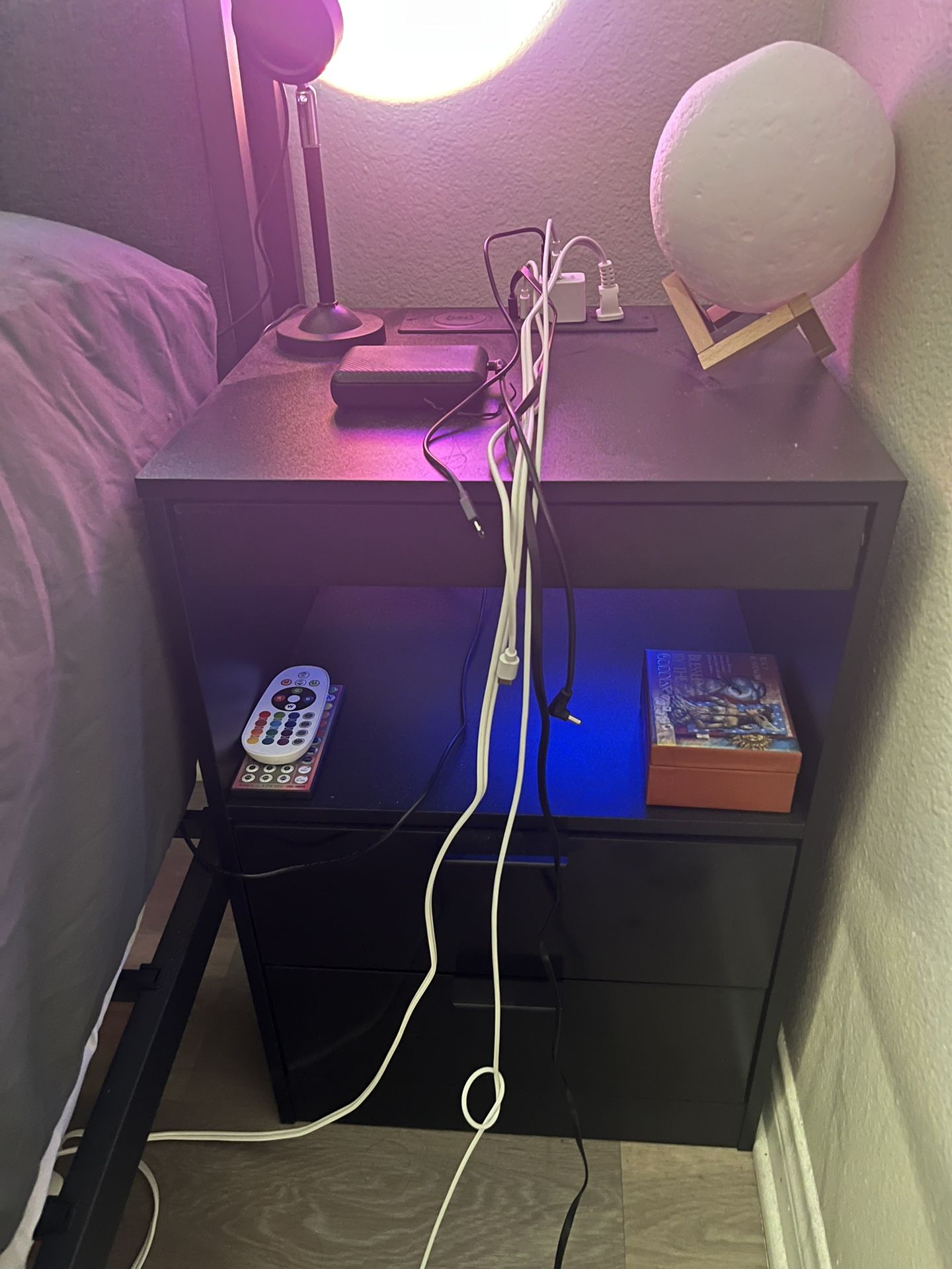 LED Nightstand Nightstand with Wireless Charging Station 2 Drawers