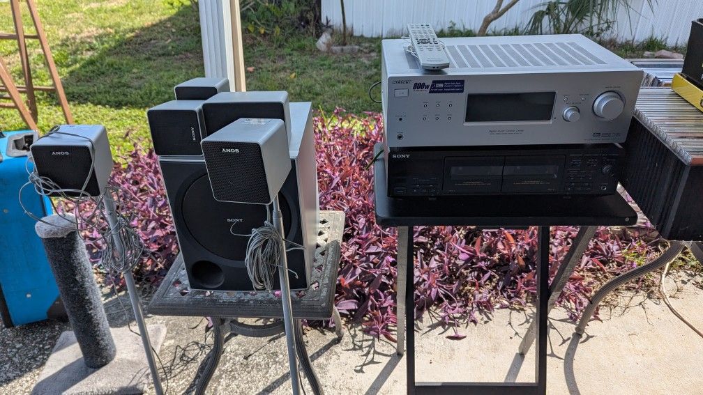 Sony Receiver Dual, Cassette Deck And Surround Sound Speakers