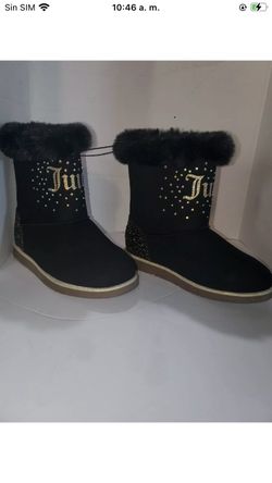 Juicy Couture  Black Winter Faux Fur Boots Rhinestones New kids SIZE 3