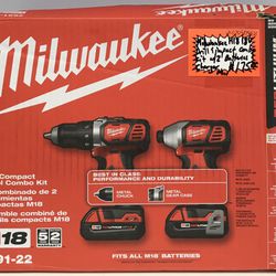 Milwaukee M18 18V Drill & Impact Combo Kit W/2 Batteries Charger New 