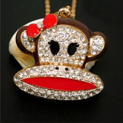 Cute! Large Crystal Sock Monkey Charm w/free Chain 🐵🎁🐒$18. OBO - 2 for $30 - Mix & Match Most Jewelry Items