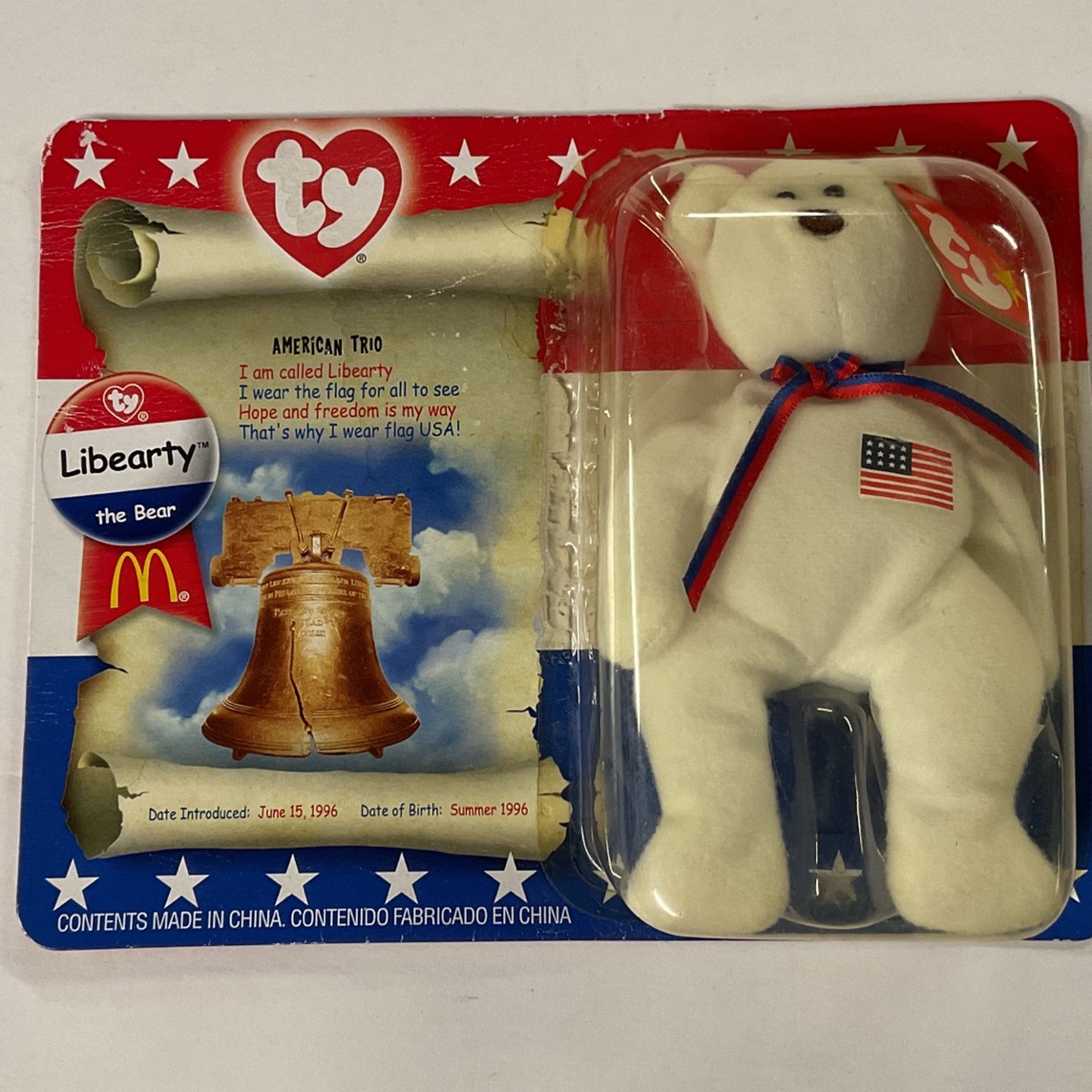 TY “LIBEARTY THE BEAR” McDonald’s Beanie Baby 1996 RARE