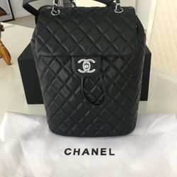 CHANEL BLACK QUILTED SILVER  LAMBSKIN LEATHER BACKPACK 