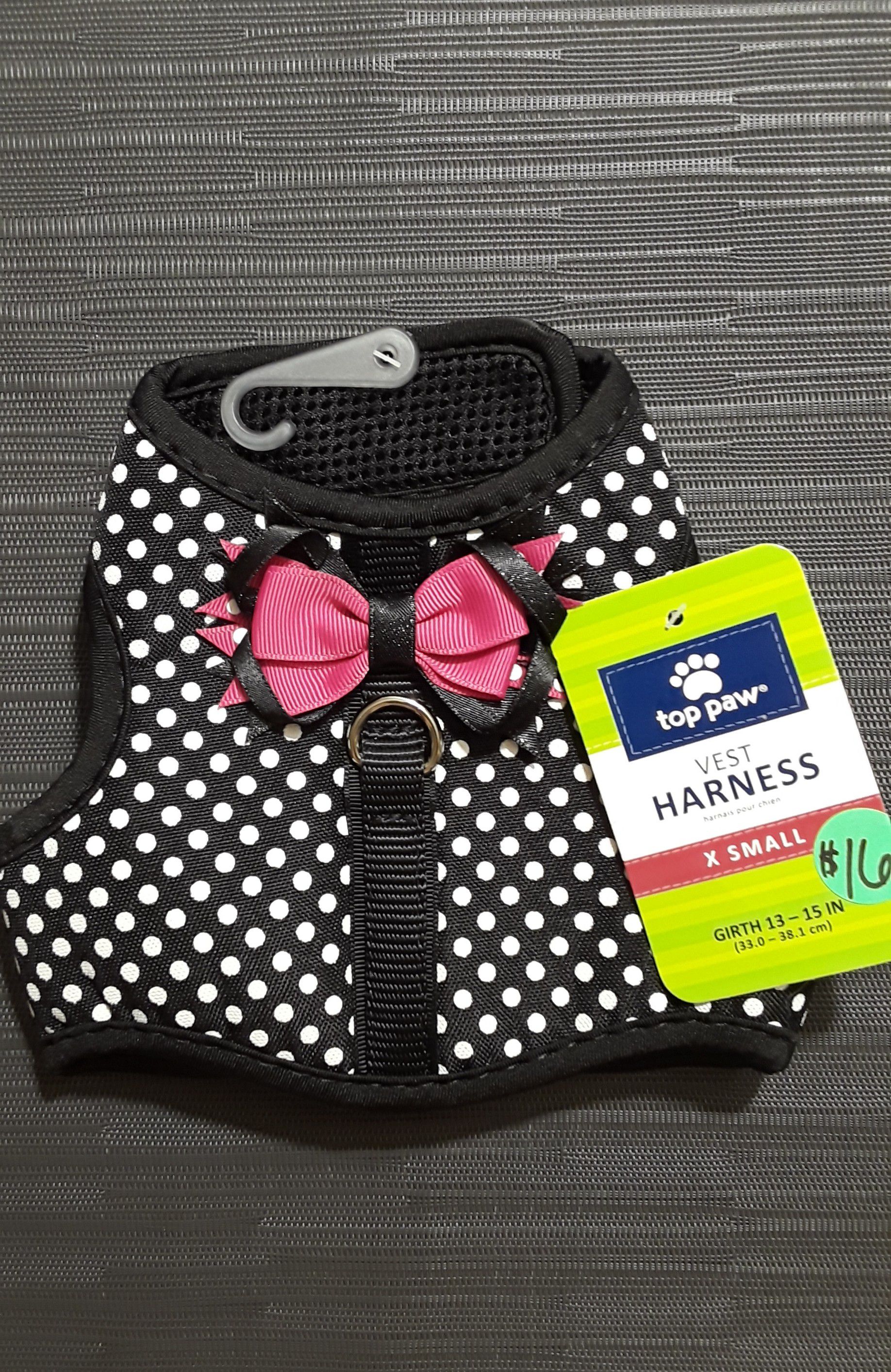 NEW Top Paw XSmall Black Dot Pink Bow Vest Harness