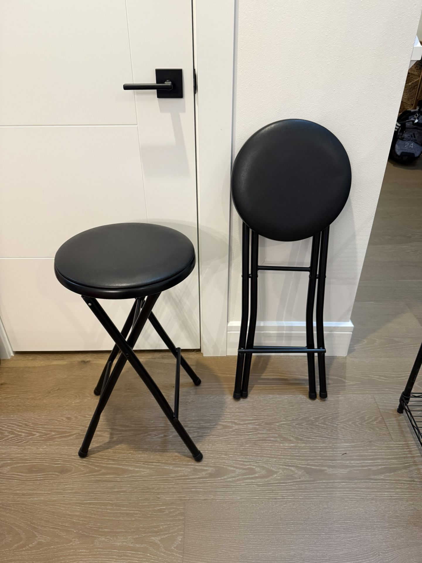 Folding Black Stools (2 Available)