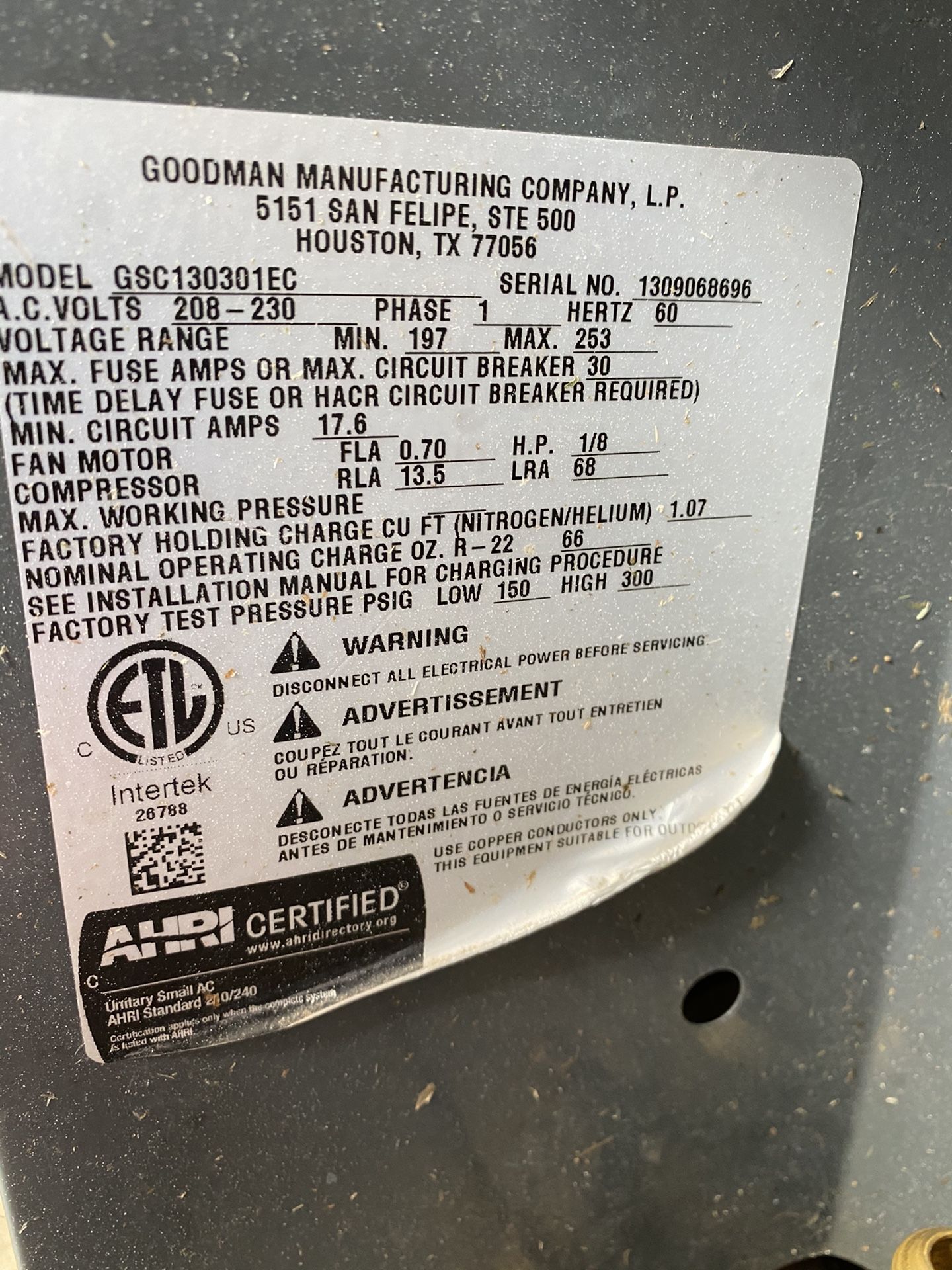 2013 Goodman AC outdoor unit compressor 2.5 ton for Sale in Tamarac, FL