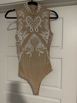 Beige pearl bodysuit top size M.