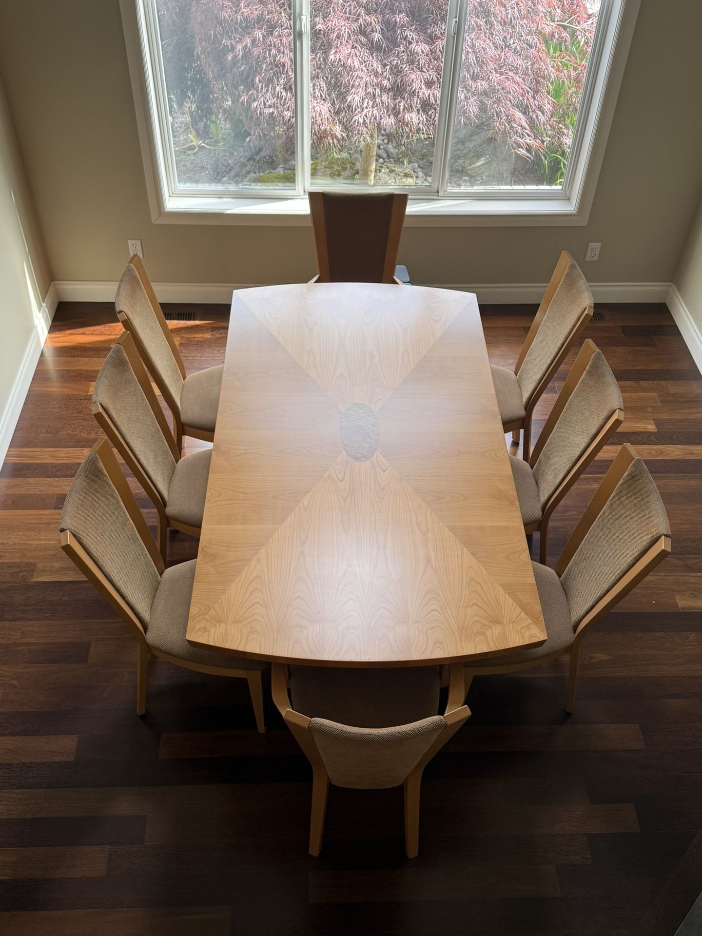 Cortina Italian Flame Cherry and Burl Walnut Dining Set