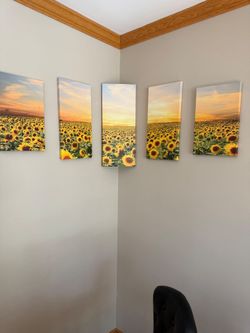 Sunflower Field Sunset 5-Panel Canvas Wall Art