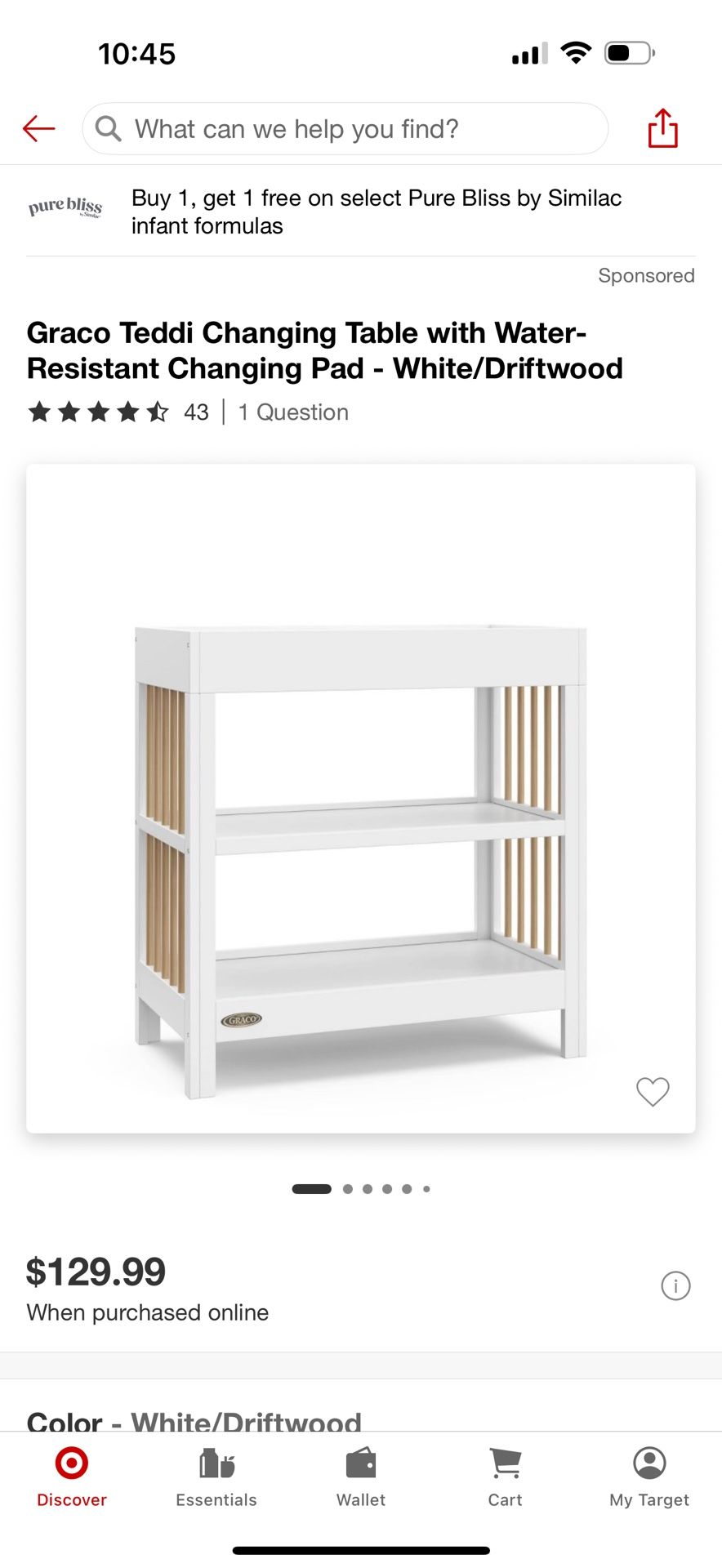 Changing Table Graco Teddi White