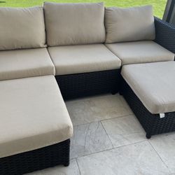 PATIO SET- With SUNBRELLA CUSHIONS.  Sofa, Loveseat, Chair, Table & 2 Ottoman All In GREAT LIKE NEW CONDITION. 