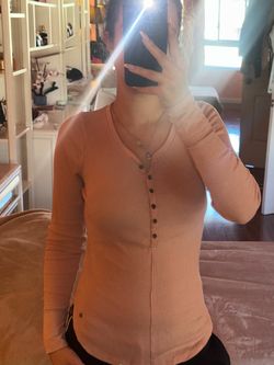 Abercrombie & Fitch Essentials Pink Ribbed Henley Top Size XS
