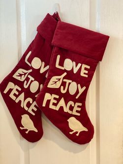 Pottery Barn Christmas Stockings “Love Joy Peace”