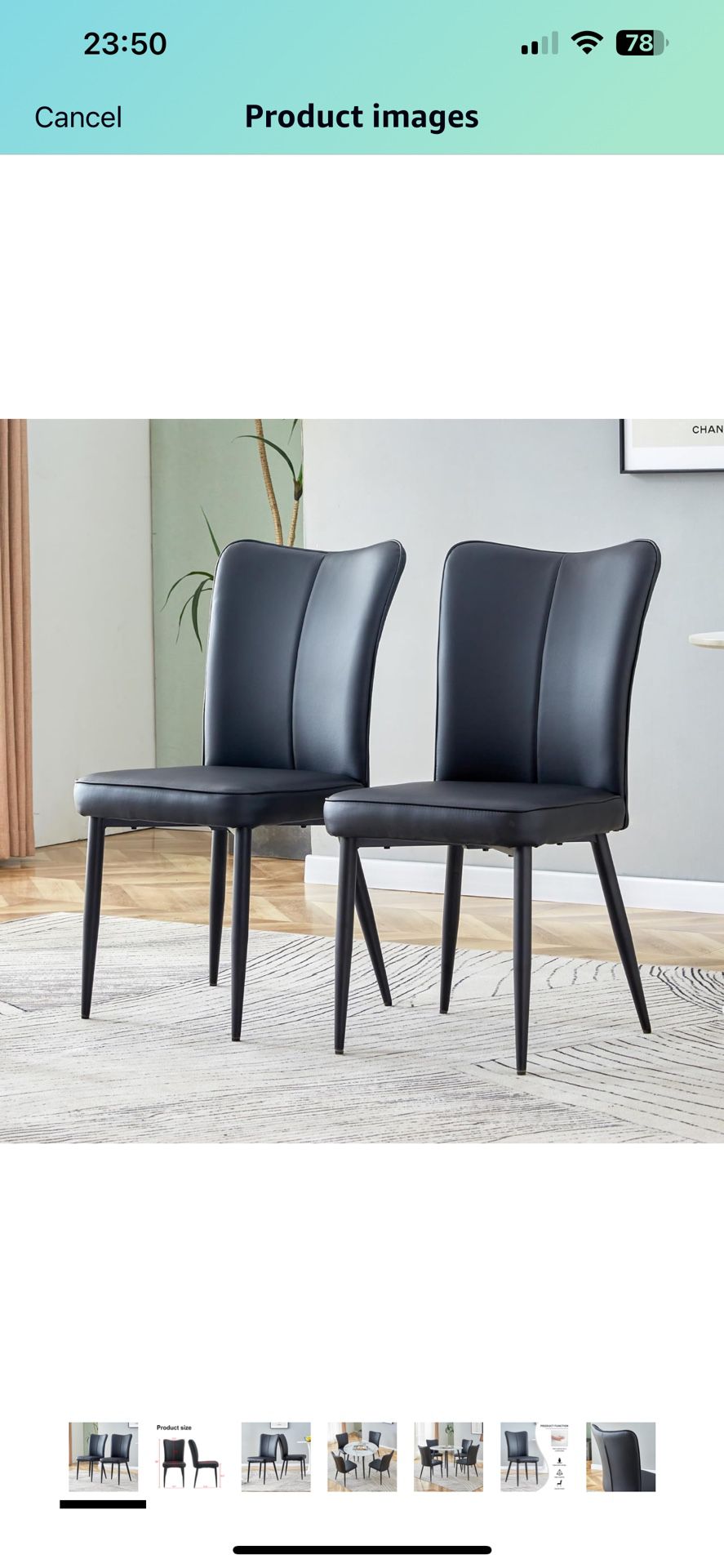 Modern Dining Room Chairs Set of 2, Mid Back Kitchen Side Armless Chair with PU Faux Leather and Black Metal Legs for Kitchen Dining Room Living Room