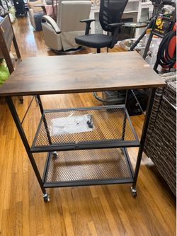 24 in. W x 16 in. D x 30 in. H Brown 3-Tier Metal Rolling Kitchen Cart Bar Serving Cart