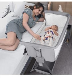 Cowiewie Baby Bassinets,Bedside Sleeper For Baby/Infants With Storage Basket, Easy To Assemble Bassinet For Newborn/Infant, Adjustable Bedside Crib