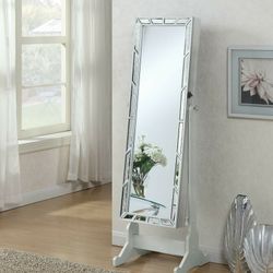 Brand New 57" Cheval Mirror Jewelry Armoire with Geometric Patterned Frame