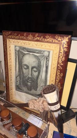 RELIC HOLY FACE CHRIST VERONICA'S VEIL SUDARIUM JESUS SHROUD CATHOLIC 1939 print of cloth from Vatican