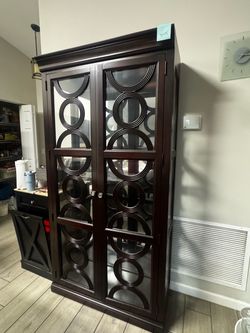 Dark Wood Display Cabinet with Glass Doors