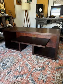 Dark Wood Asymmetrical TV Stand