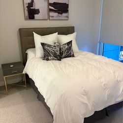 West elm queen headboard with Serta firm pillow top queen matress and metal frame