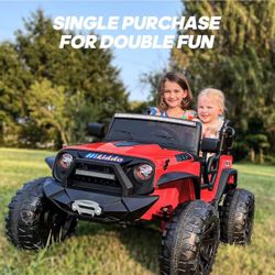 ✌️ 24V 9Ah Ride on Toy for Big Kids, 4WD 2 Seater Ride on Car Truck with Remote Control, 4x200W Motor - Red