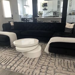 Black Velvet Tufted Sectional Couch