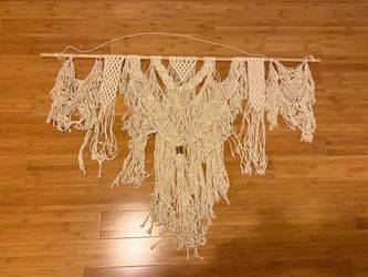 Large Macrame Wall Hanging with Wooden Dowel