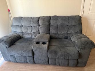 Gray Reclining Loveseat with Center Console