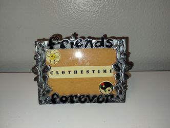 Vintage Y2K Friends Forever Butterfly Flower Pewter Photo Frame Glitter Letters