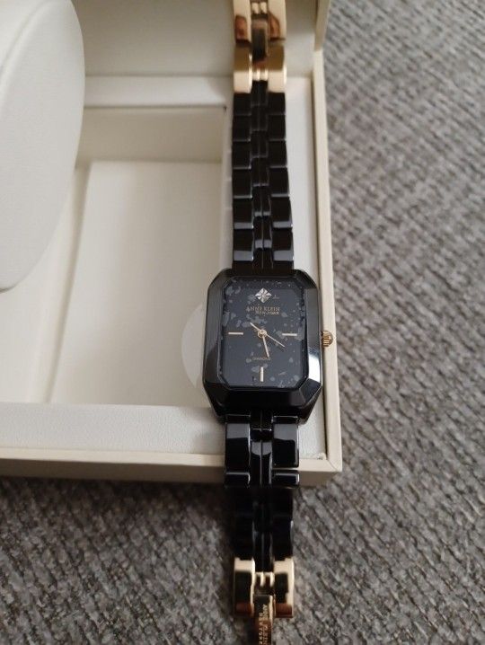 New Anne Klein New York Genuine Diamond Dial Ceramic Bracelet Watch 12/7738BKBK