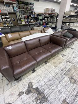 Brown Leather Living Room Sofa