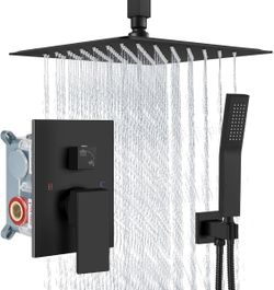 Aolemi Ceiling Mount Shower System Rain Shower Head with Handheld Spray High Pressure Shower Faucet Set Rough-in Valve Shower Trim Kit Included Bathro