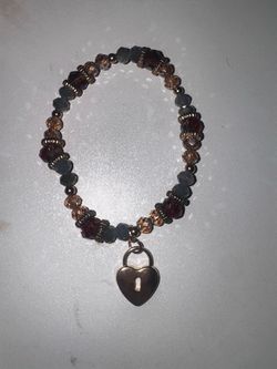 Beaded Bracelet with Heart Lock Charm