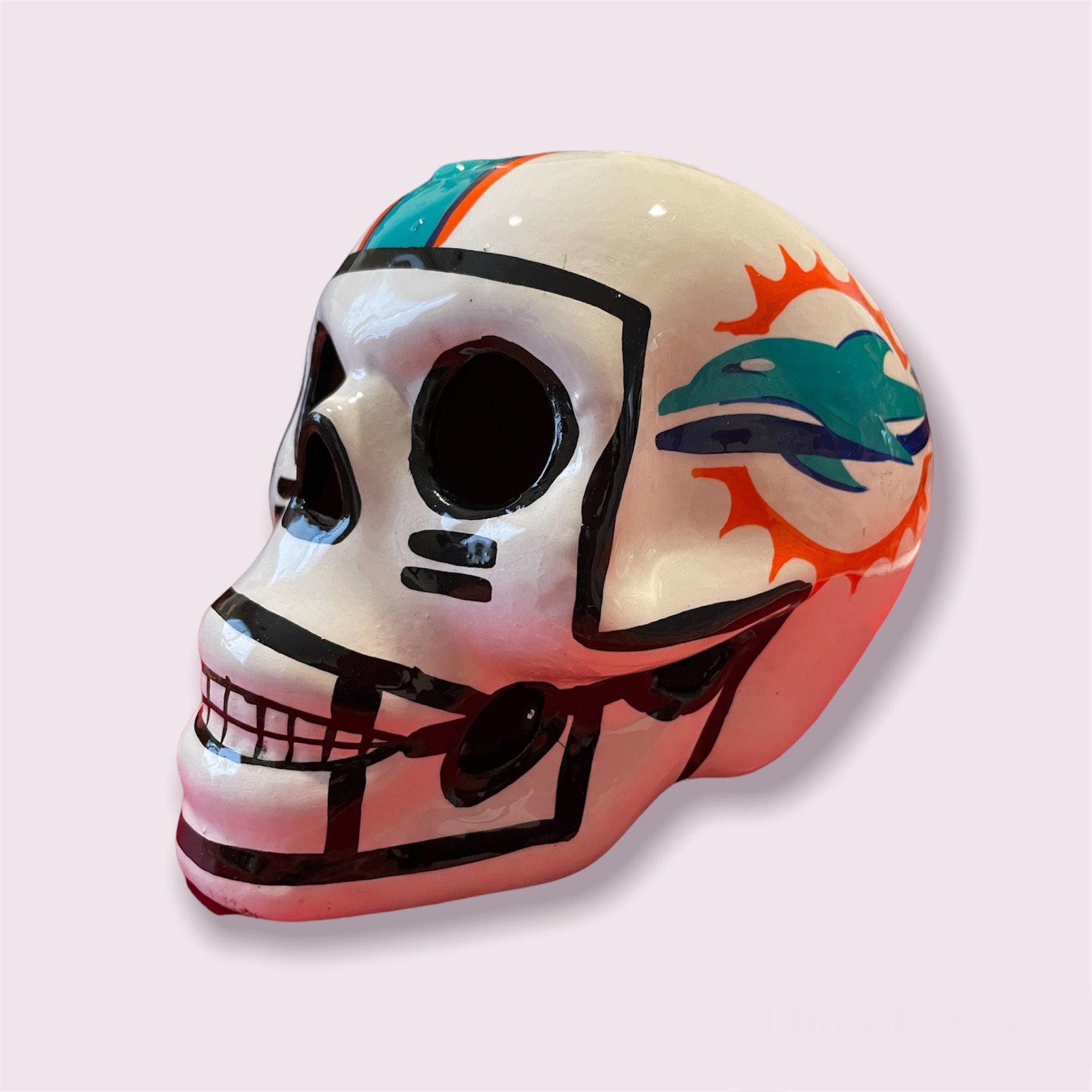 Miami Dolphins Dia de Los Muertos Day of the Dead Skull—candlelight