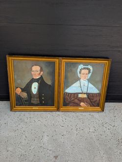Pair of Oil on Canvas Paintings Mr. and Mrs. Pearce Portraits Circa 1800 by Erastus S. Field