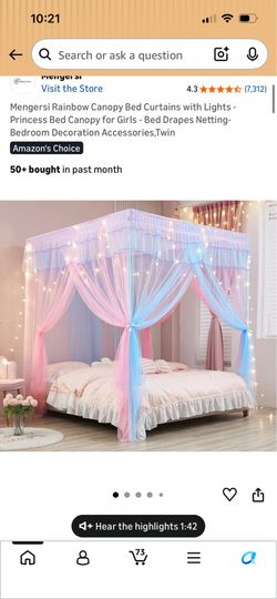 Purple Princess Canopy Twin Bed Frame + Canopy Curtains + Mattress