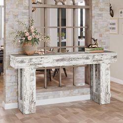 63-Inch Long Console Table, Farmhouse Wooden Sofa Table Behind The Couch, Narrow Entryway Table(Distressed White)