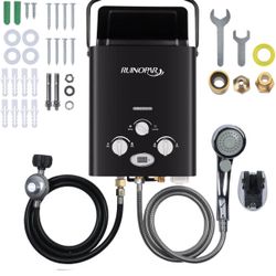 Portable Water Heater Propane Tankless - 6L 1.58GPM RV on demand Hot Gas Outdoor Digital Display Water Heater for Camping,Boat,Cabins(black)