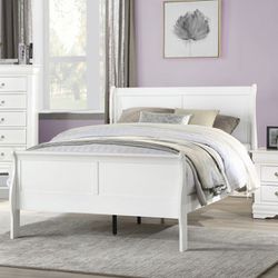 New! White Full Size Louis Philippe Sleigh Bed