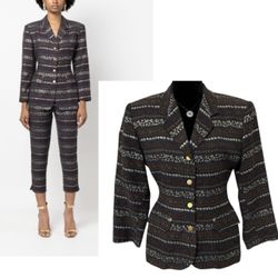 JEAN PAUL GAULTIER ($1,284) Vintage 1990s Patterned Jacquard Button Front Blazer 10