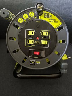 master plug 50ft cord reel+wall mount
