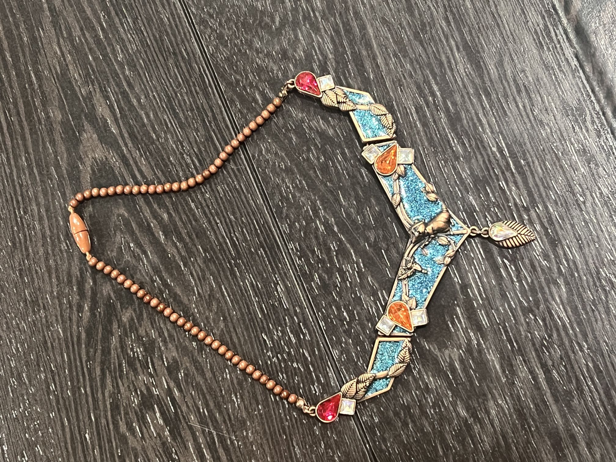 Disney Store Girls Pocahontas Necklace Copper-Tone Blue Glitter costume