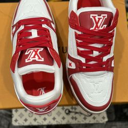 Red And white LV Trainer Size 8.5