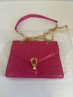 Pink Croc-Embossed Envelope Clutch Bag