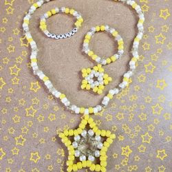 Yellow Kandi Star Necklace + Bracelet Set (Handmade)