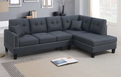 Brand New Charcoal Linen Sectional Sofa Couch (New In Box)